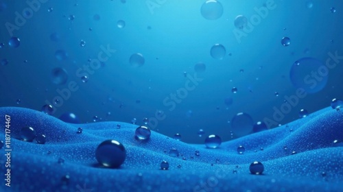 Serene Blue Water Droplets on a Textured Surface, Evoking a Sense of Calm and Purity
