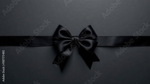 Elegant black satin ribbon bow tied on dark background, perfect for somber occasions or sophisticated designs