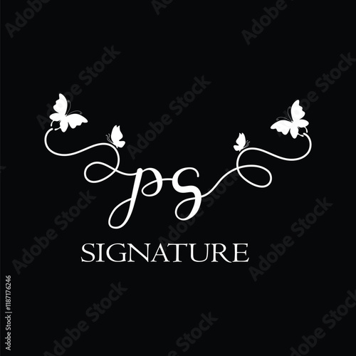 PS Handwritten initial letter, PS simple signature vector logo with butterfly shape variation, beauty, photography letter logo design. P S