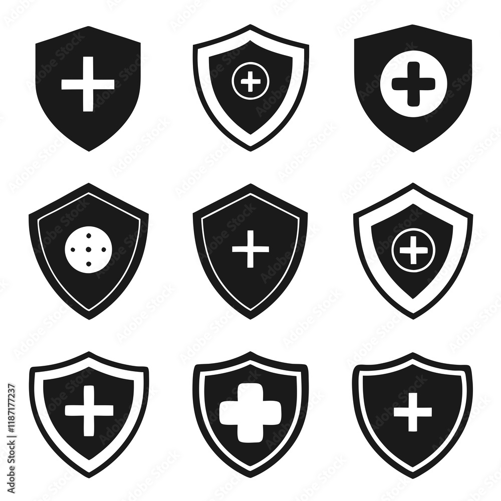 Shield Icons with Various Security Symbols Shield Icons with Various Security Symbols