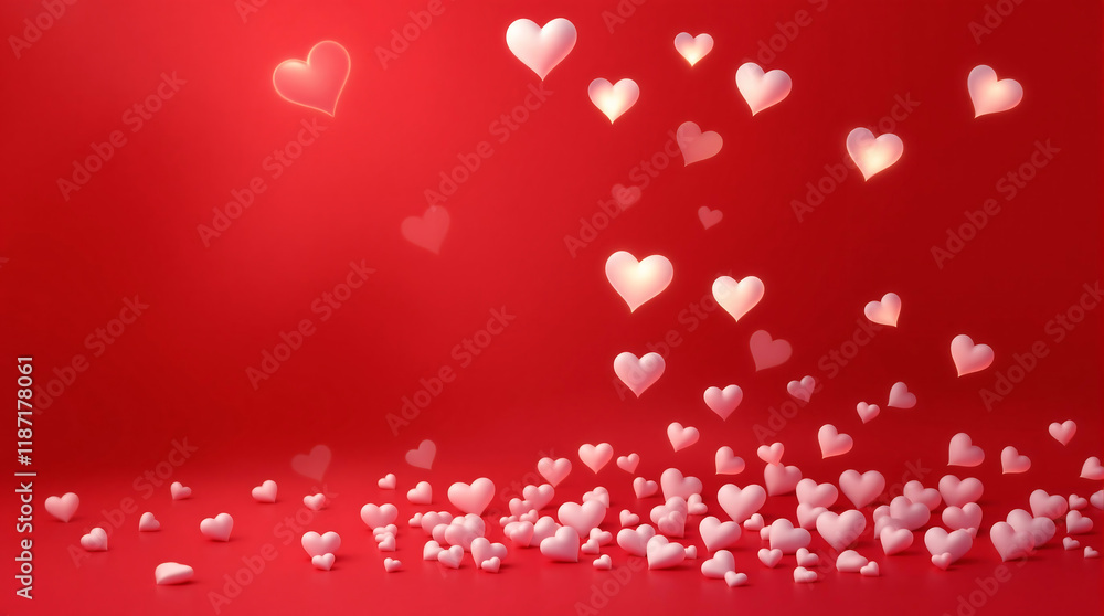 White falling hearts red abstract background with empty space .Valentine's Day , Mother's Day background. White falling hearts red abstract background with empty space .Valentine's Day , Mother's Day background.