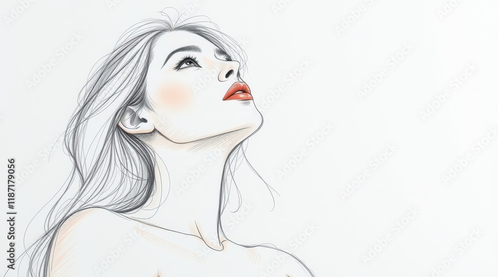 Stylized Sketch of a Woman Looking Upwards Stylized Sketch of a Woman Looking Upwards