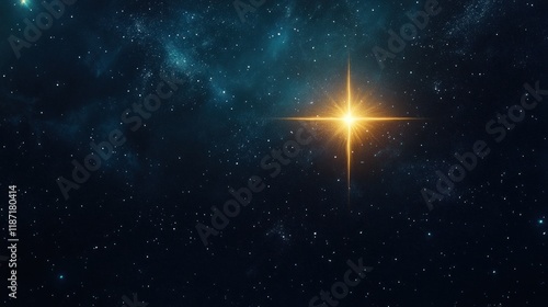 Celestial Wonder A radiant star shines brightly in the vast expanse of the night sky, surrounded by countless twinkling stars and nebulas