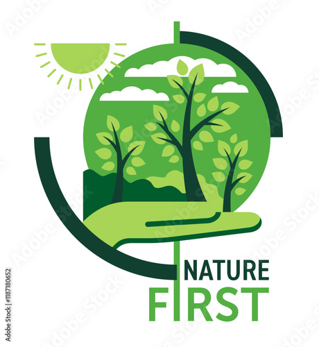 Emblem for any ecological company, strategy, program with sample slogan