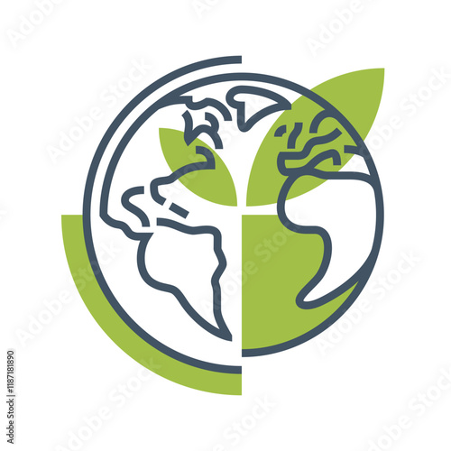 Earth globe emblem in bold line. Eco-friendly geometric decoration photo