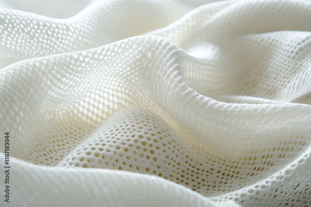 Textured white fabric creating soft folds with delicate patterns Textured white fabric creating soft folds with delicate patterns