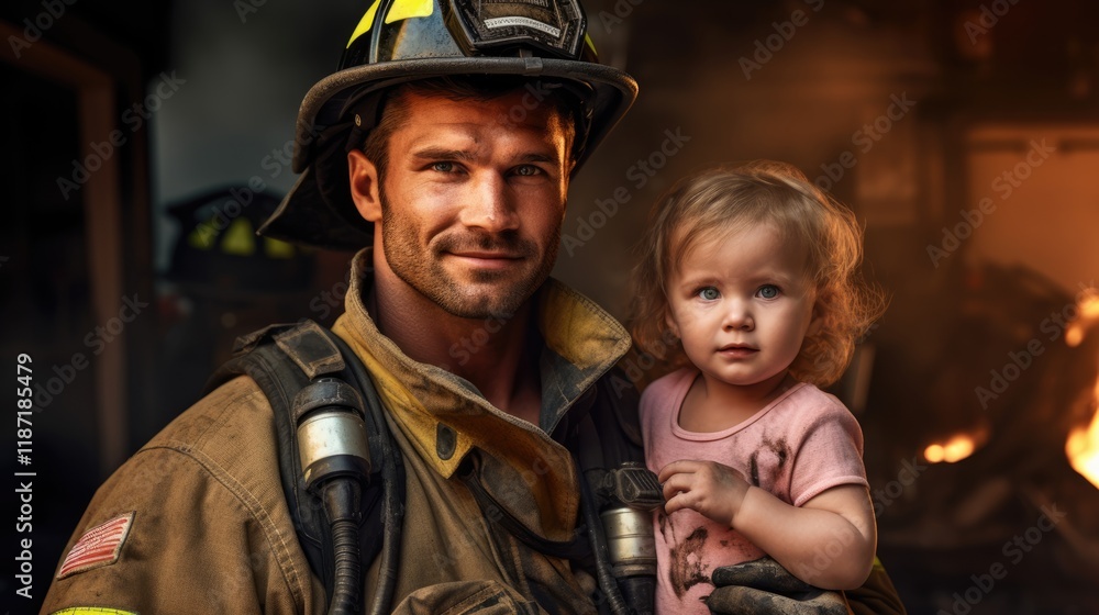 Brave Firefighter Heroically Rescues Child from Flames in a Burning Buildings Intense Fire Brave Firefighter Heroically Rescues Child from Flames in a Burning Buildings Intense Fire