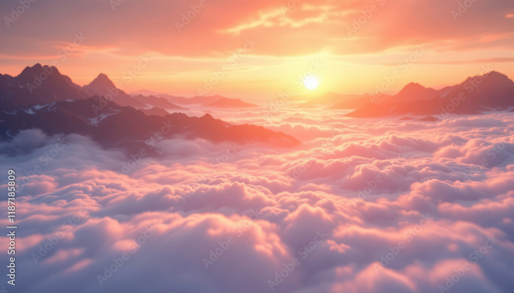 Majestic Sunset Above the Clouds and Mountains Majestic Sunset Above the Clouds and Mountains