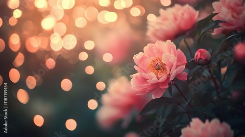 Wallpaper Mural Warm blurred bokeh lights floating over colorful blossoms, producing a calm and delicate ambiance, book illustration style Torontodigital.ca