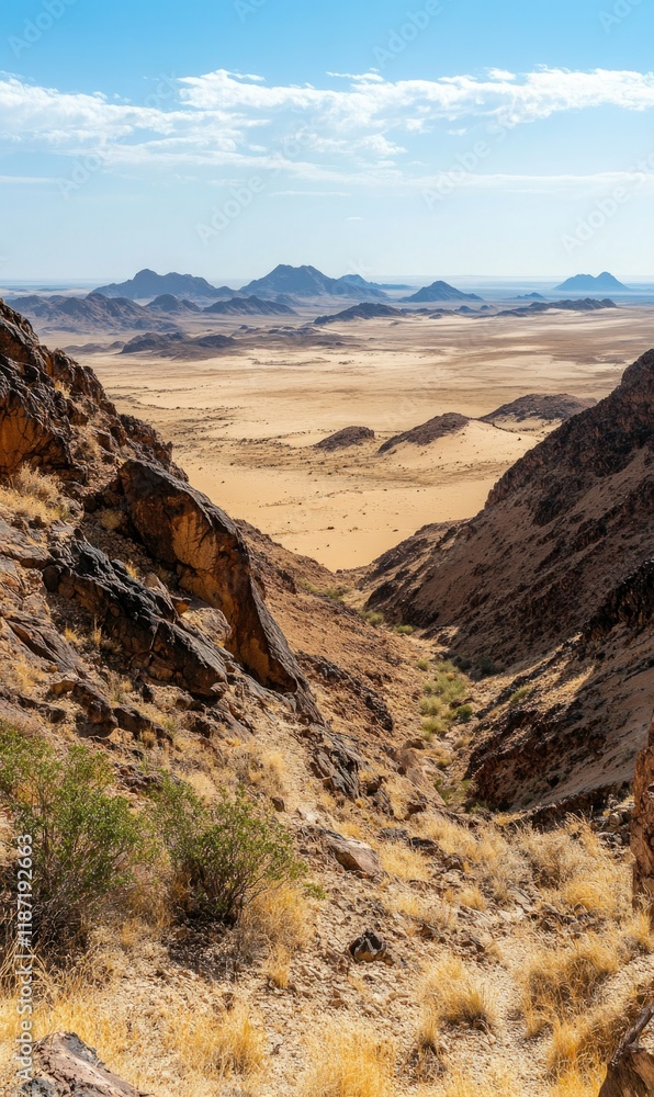 Naklejka premium Desert Vista: Mountains and Scenic Horizon