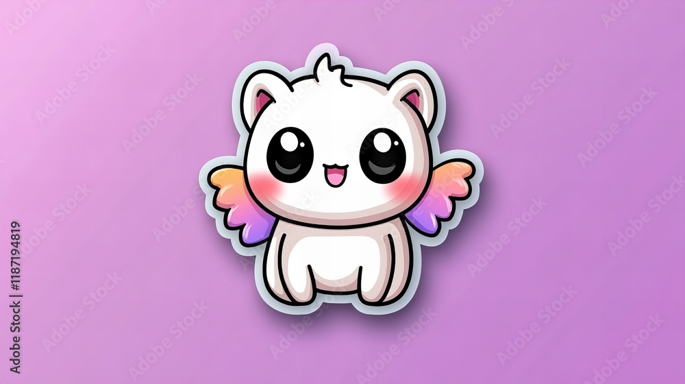 Fototapeta premium Adorable kawaii-style winged kitty, pastel colors, cheerful expression. Perfect for kids' content!