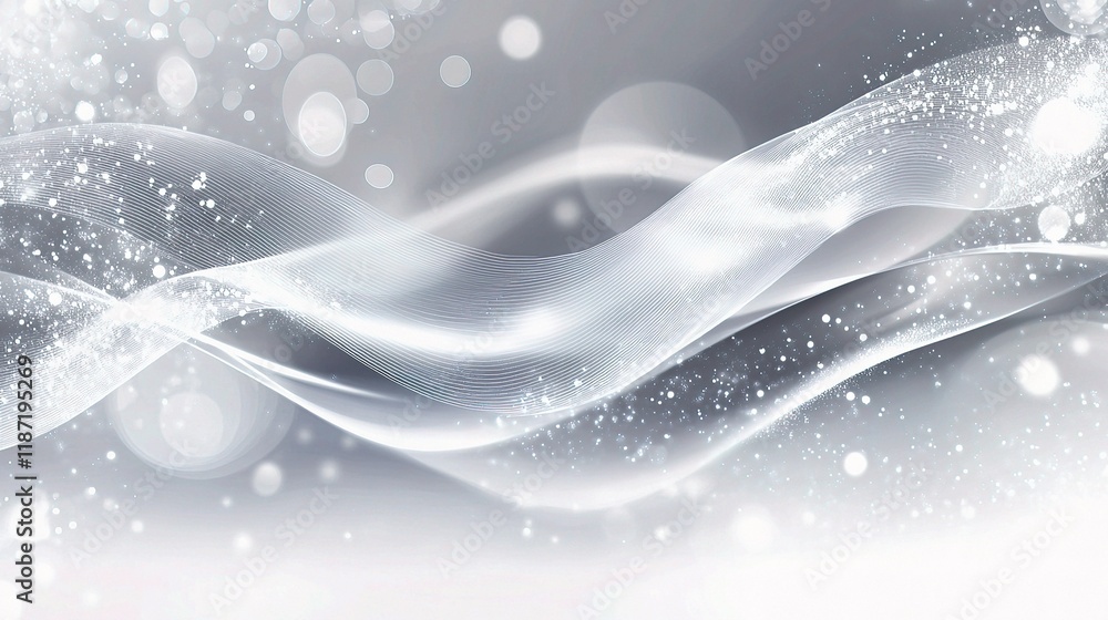 Elegant Gray Abstract Flowing Lines with Ethereal White Particles Elegant Gray Abstract Flowing Lines with Ethereal White Particles