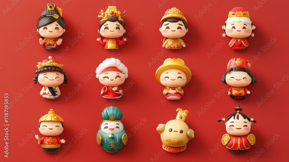 Adorable Chinese New Year Character Figurines Display Adorable Chinese New Year Character Figurines Display