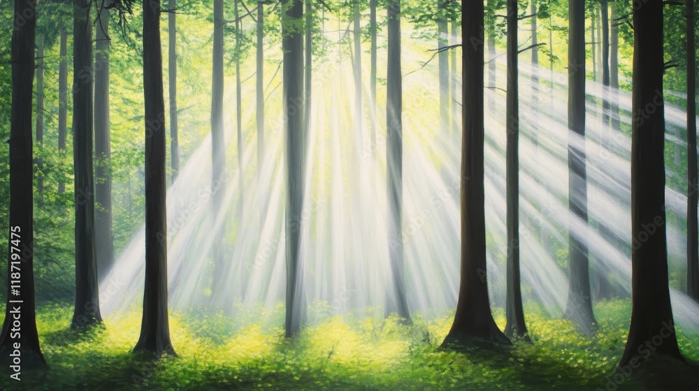 Serene Forest Sunlight - A tranquil forest scene, sunlight streams through the trees, symbolizing peace, hope, renewal, nature's beauty, and spiritual awakening. Serene Forest Sunlight - A tranquil forest scene, sunlight streams through the trees, symbolizing peace, hope, renewal, nature's beauty, and spiritual awakening.