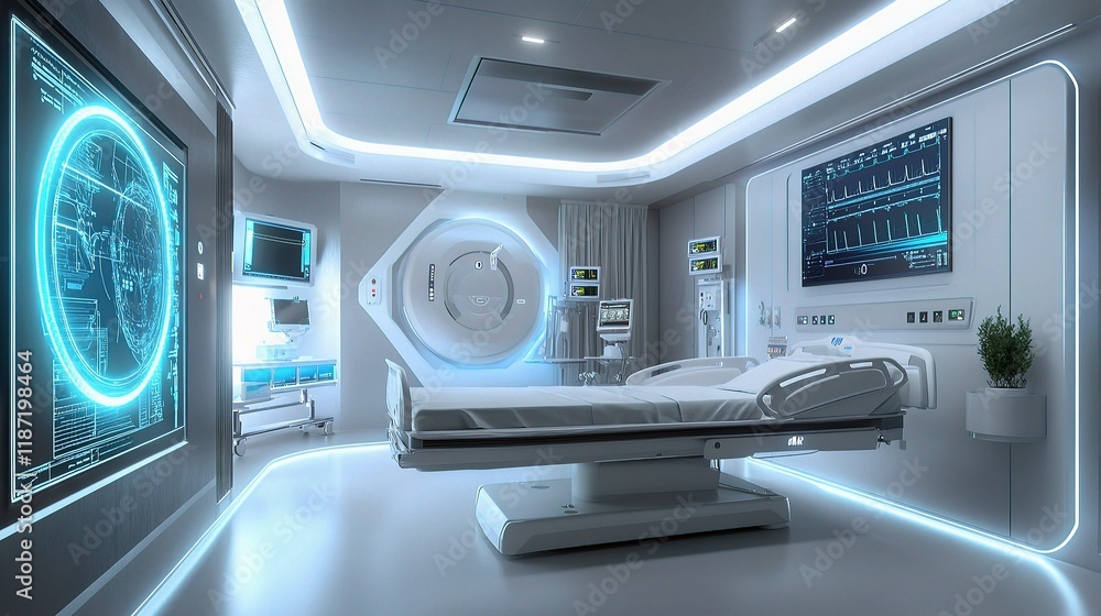Futuristic Hospital Room Equipped with AI Technology and Innovations Futuristic Hospital Room Equipped with AI Technology and Innovations