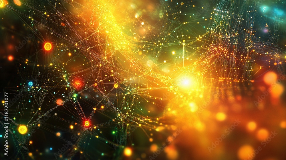 Futuristic 3D Data Matrix with Glowing Nodes and Lines Futuristic 3D Data Matrix with Glowing Nodes and Lines