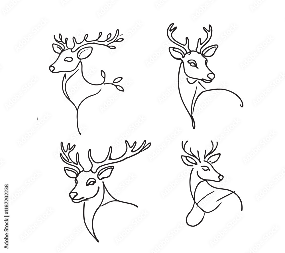 Creative simple one line art. deer head, minimalistic style black Creative simple one line art. deer head, minimalistic style black