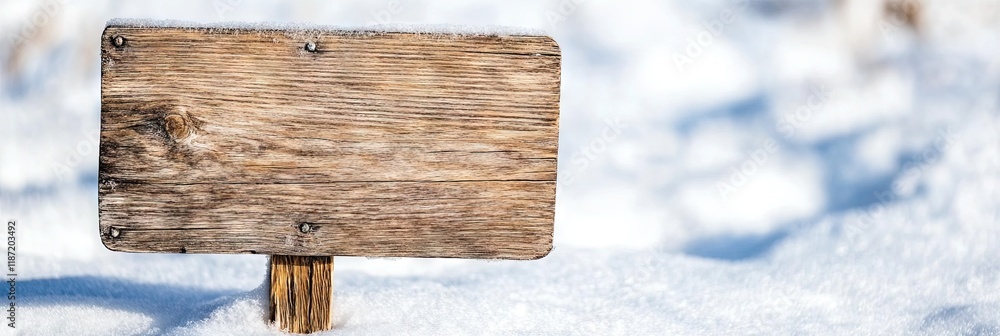 Naklejka premium blank wooden sign in snow