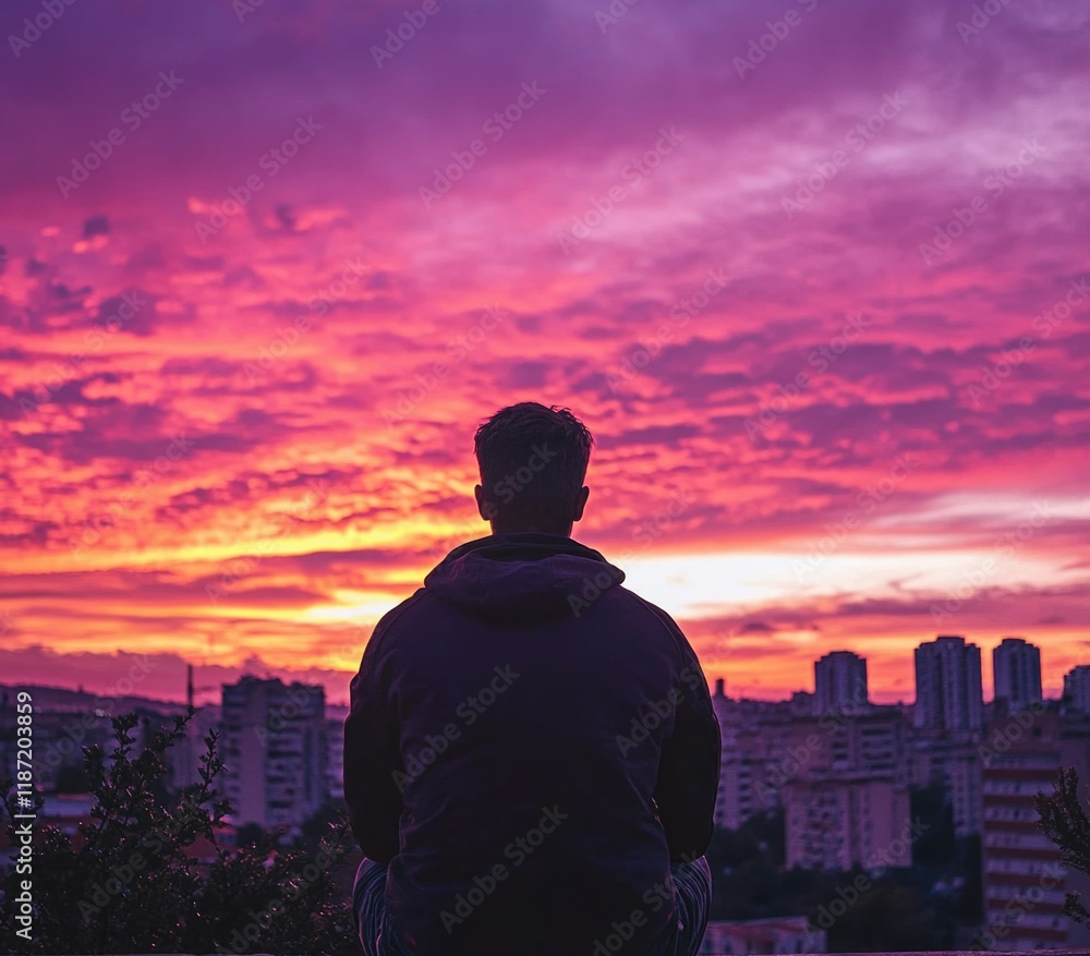 Fototapeta premium Contemplative Sunset Silhouette