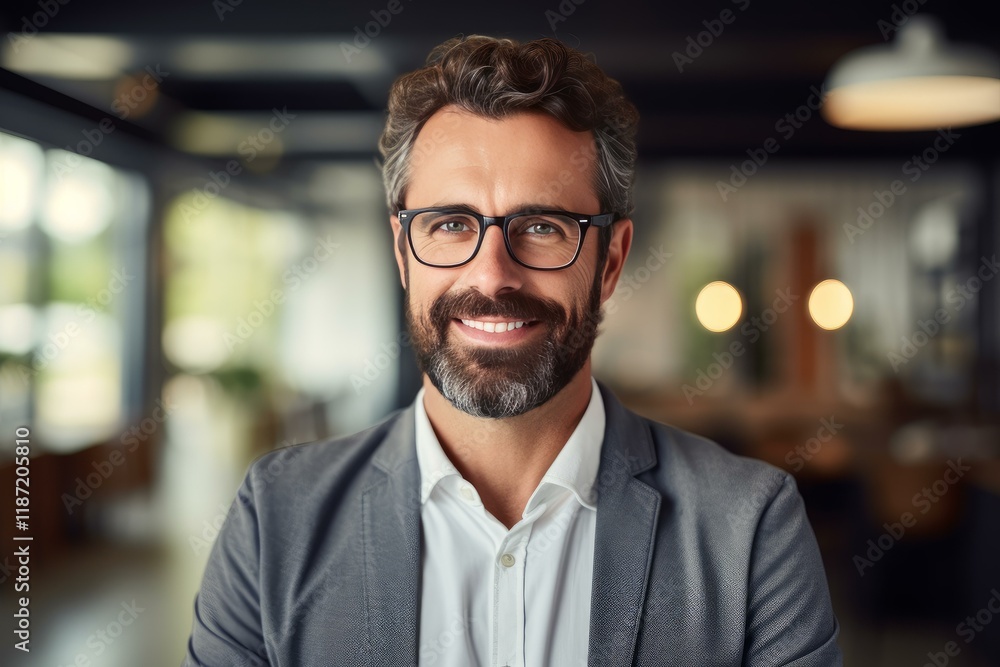 Portrait of smiling businessman wearing eyeglasses in office Portrait of smiling businessman wearing eyeglasses in office