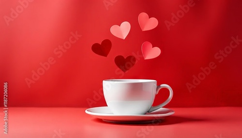 Red Coffee Cup Hearts, Romantic Coffee, Valentines Day Coffee