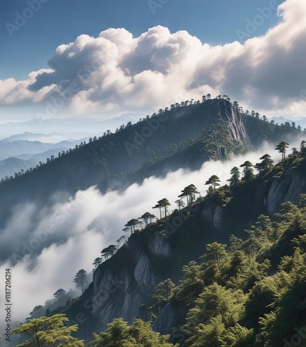 Misty clouds gathering over Alishan mountain summit, chiayi county, sky photo