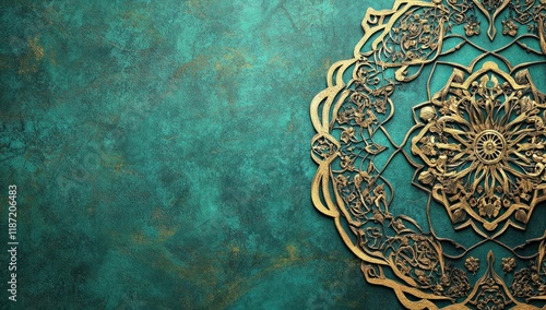 Golden Mandala on Teal: An Elegant Decorative Design