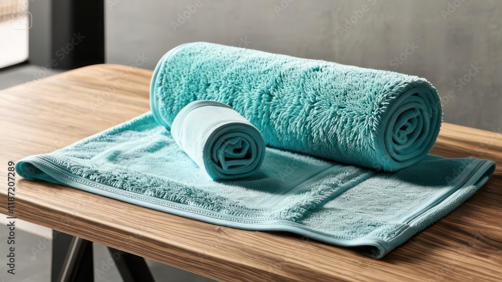 Gym towel mockup neatly folded clean bench perfect for fitness product branding Gym towel mockup neatly folded clean bench perfect for fitness product branding