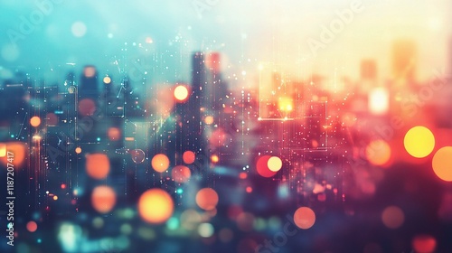 Digital Overlay on Smart City Environment with Vibrant Effects