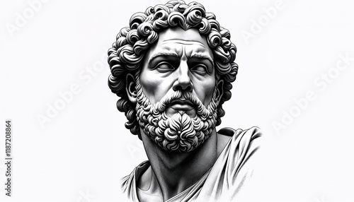 Engraved Vector Illustration of the Sculpted Head of Morpheus, Greek Titan and God of Sleep, Hand-Drawn Black and White Sketch