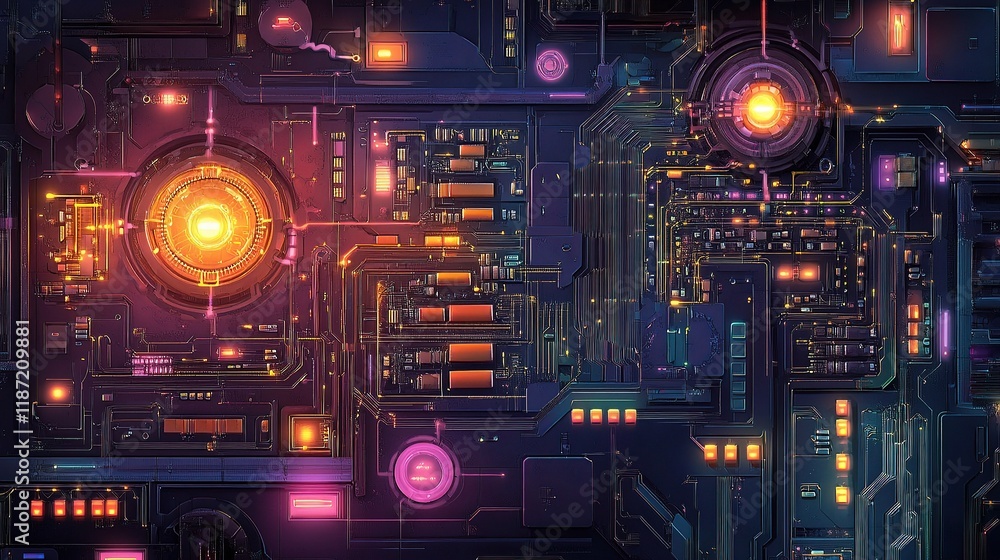 Obraz premium Intricate Creative Circuit Wallpaper with Vibrant Digital Details