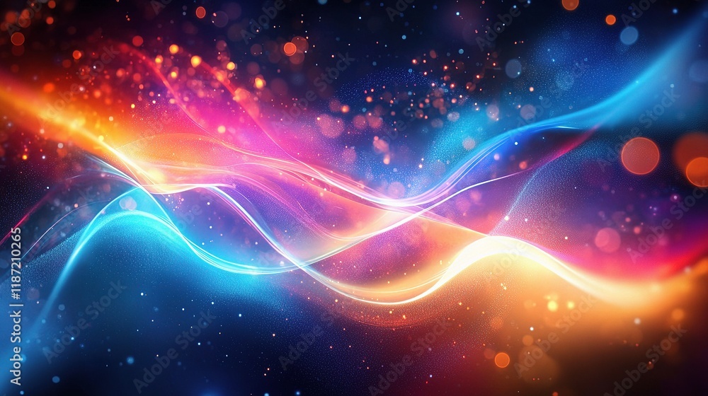 Naklejka premium Futuristic Digital Light Technology Scene with Colorful Waves