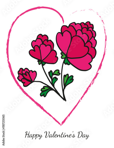 Happy Valentine's Day card, red and pink hearts flowers, vector illustration, valentine