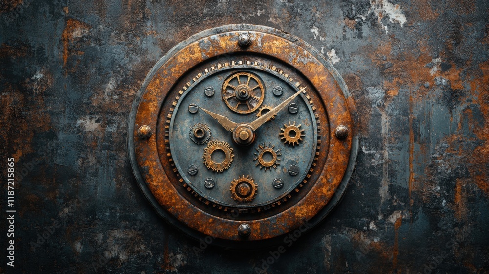 Antique Clock with Metal Gears against a Rustic Background Antique Clock with Metal Gears against a Rustic Background