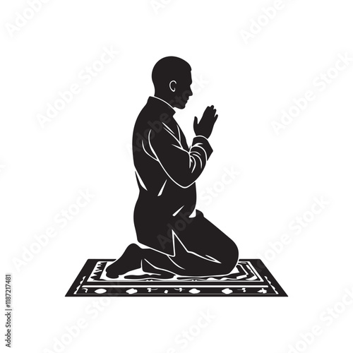 Silhouette of muslim man praying illustration of a man doing sujood, islamic prayer people who are praying silhouette
 
 