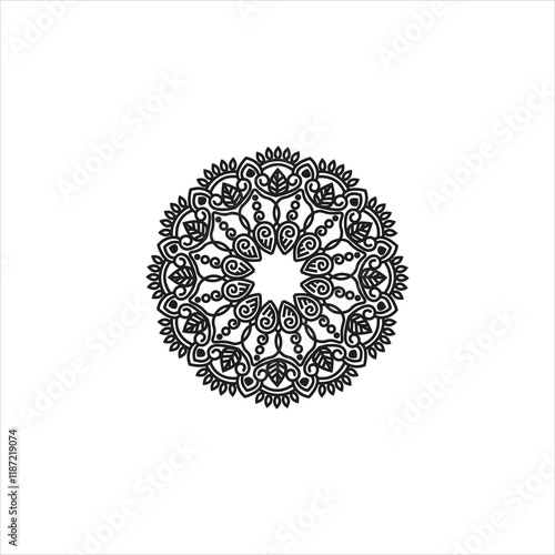 Round Black Mandala Pattern Stencil doodles sketch good mood.
