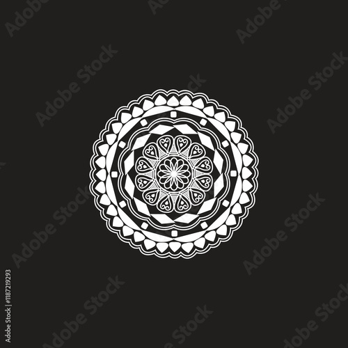 White mandala on black Pattern Stencil Doodles Sketch Good mood and use for  card, mehndi design.