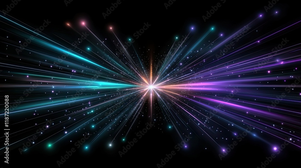 Obraz premium Glowing rays of neon light create a mesmerizing effect in a vibrant tunnel, evoking themes of time travel and futuristic adventures.
