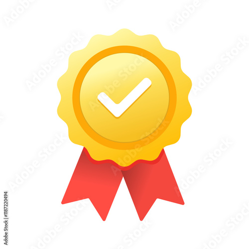 Certificate icon. Premium quality. Achievement badge. Profile Verification. Check mark icon. Vector check mark. Quality mark. Achievement award grant. Gold seal. Gold medal. PNG, transparent