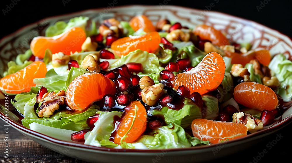 Salad with tangerines, walnuts and pomegranate Salad with tangerines, walnuts and pomegranate