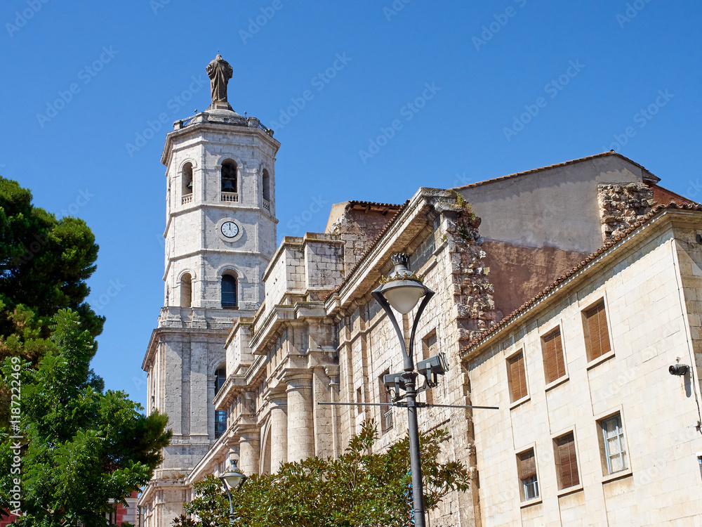 Fototapeta premium Tower of the Cathedral of Our Lady of the Holy Assumption. Valladolid, Castilla y León, Spain, Europe