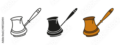 Coffee turk icon. Turkish coffee pot vector illustration. Traditional oriental coffee symbol. Arabic espresso beverage sign. Roasted coffee aroma vintage turk pictogram. Turkish hot drink concept.