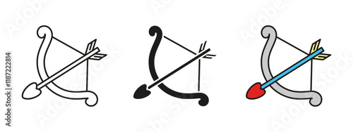 Cupid arrow bow icon. Valentine love symbol. Cupid heart shaped arrow vector illustration. Romantic relationship sign. Pair bonding sweetheart lover pictogram. Anger bow valentine love concept.