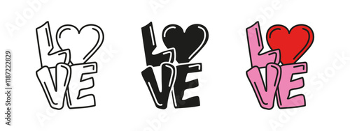 Love word icon. Valentine love symbol. LOVE letters vector illustration. Romantic balloons letter shaped sign. Passion heart text pictogram. Sweetheart amour wedding decoration isolated art concept.