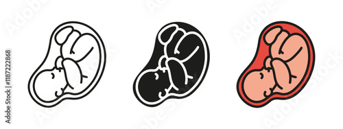 Fetus icon. Human embryo vector illustration. Pregnancy and motherhood symbol. Unborn baby child infant sign. Ultrasound pictogram. Uterus or womb germ silhouette. Childbirth and reproduction concept.