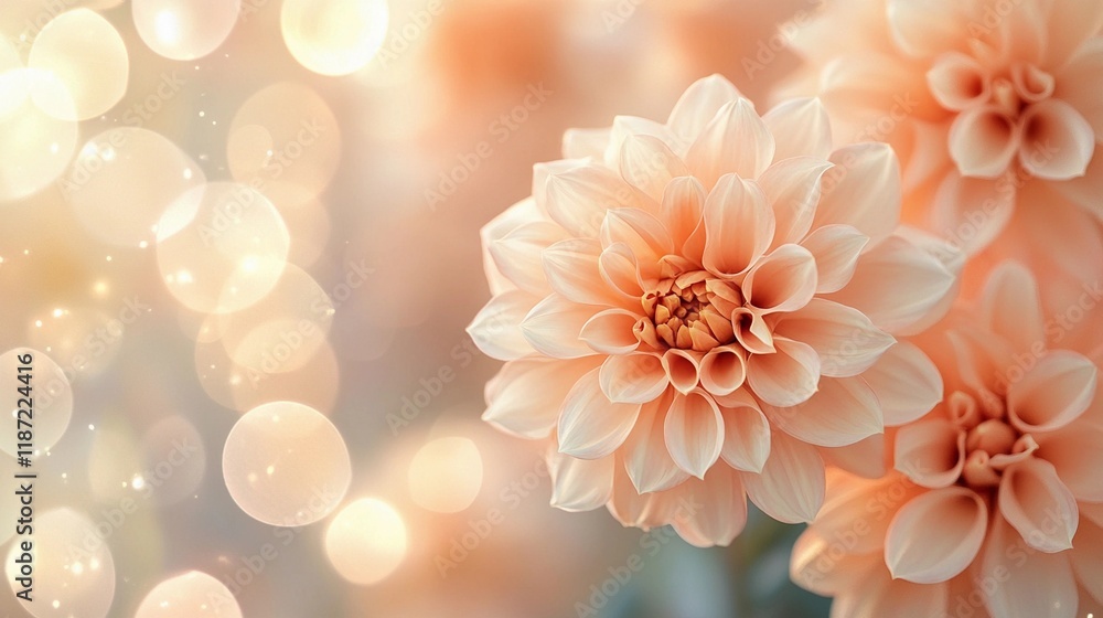 Soft blurred bokeh lights softly glowing over a pastel floral background, creating a dreamy and romantic atmosphere, book illustration style Soft blurred bokeh lights softly glowing over a pastel floral background, creating a dreamy and romantic atmosphere, book illustration style