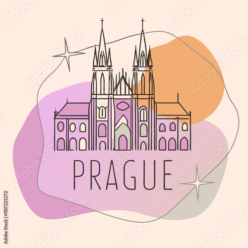 a minimalist illustration of praha castle's silhouette 