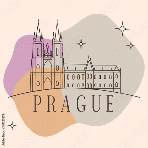 a minimalist illustration of praha castle's silhouette 
