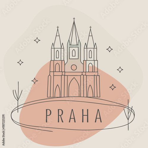 a minimalist illustration of praha castle's silhouette 