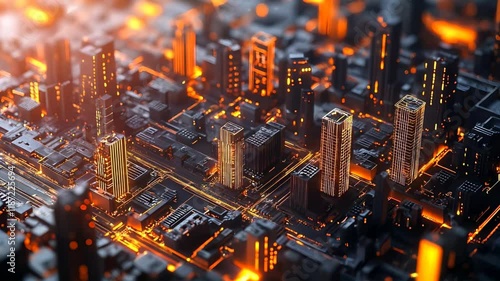 The high-tech metropolis of the future. A cyber city with bright lights, skyscrapers glowing, and complex networks resembling the breath of a huge living organism. Futurism and digital harmony.
